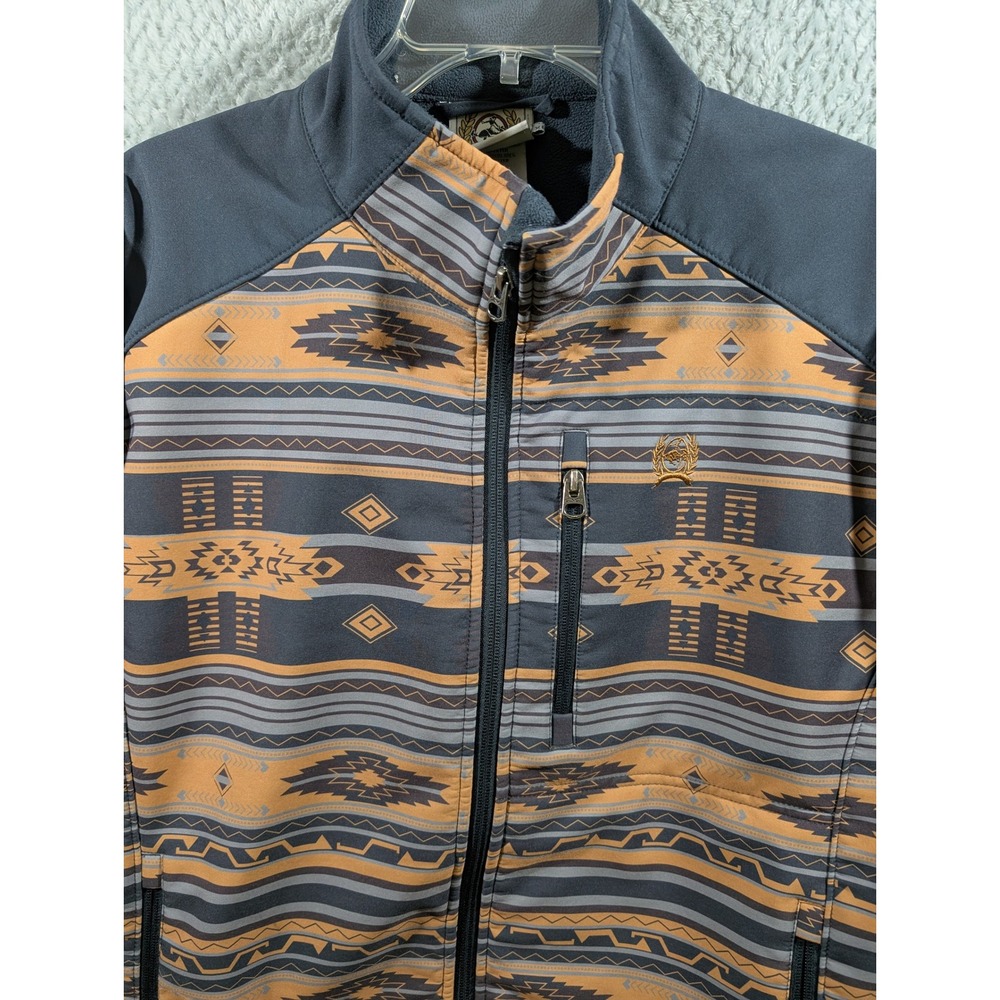 Cinch Mens Bonded Softshell Jacket XL Orange Grey Aztec Southwestern Full Zip - Picture 2 of 12